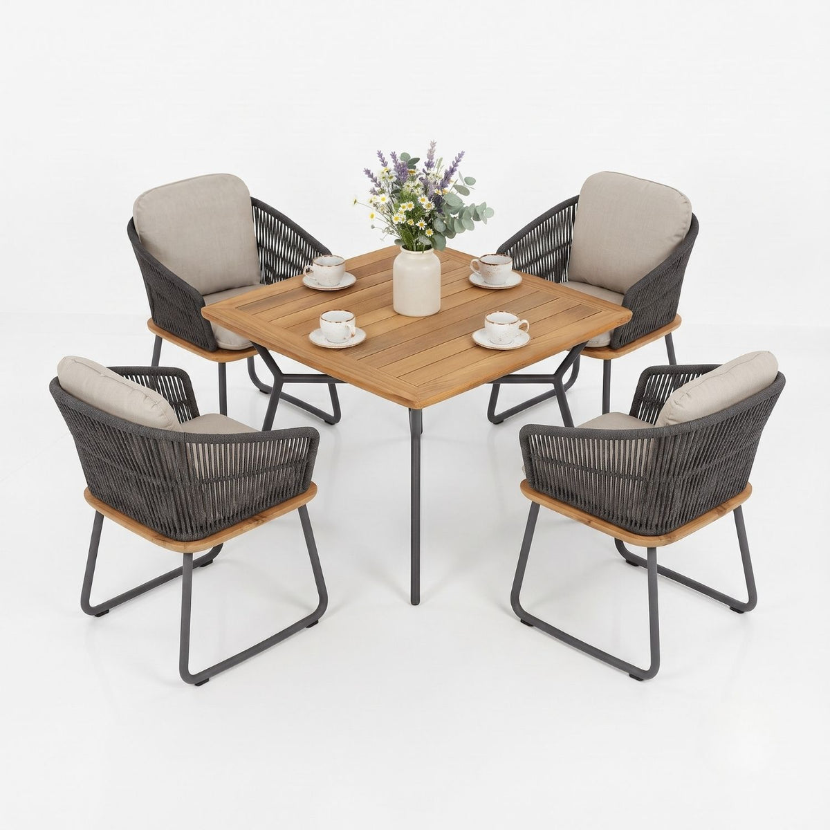 5-Piece Outdoor Patio Dining Set With Wooden Tabletop