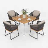 5-Piece Outdoor Patio Dining Set With Wooden Tabletop