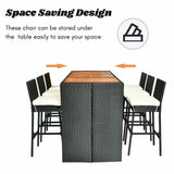 7-Piece Outdoor Rattan Wicker Bar Set with Wooden Top Table