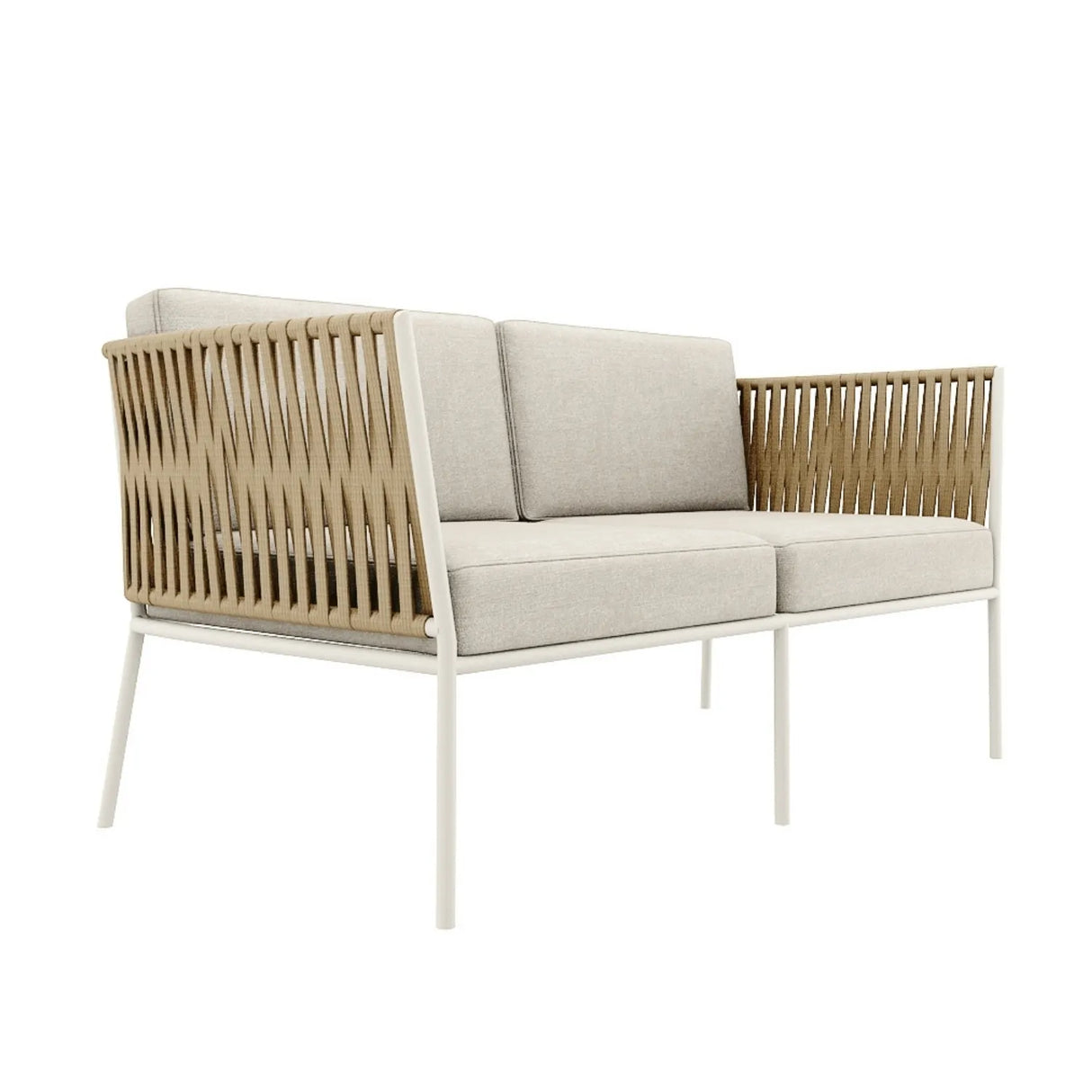 Outdoor Rope 4-Piece Sofa Set with Wooden Top Round Table