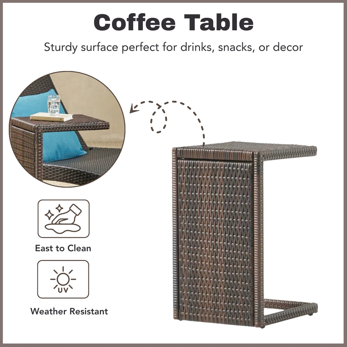 Outdoor All-Weather HDPE Wicker Rattan Sunlounger Recliner with Side Table