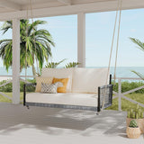 Outdoor Rope Swing 2-Person Hanging Chair, Weatherproof Porch Swing