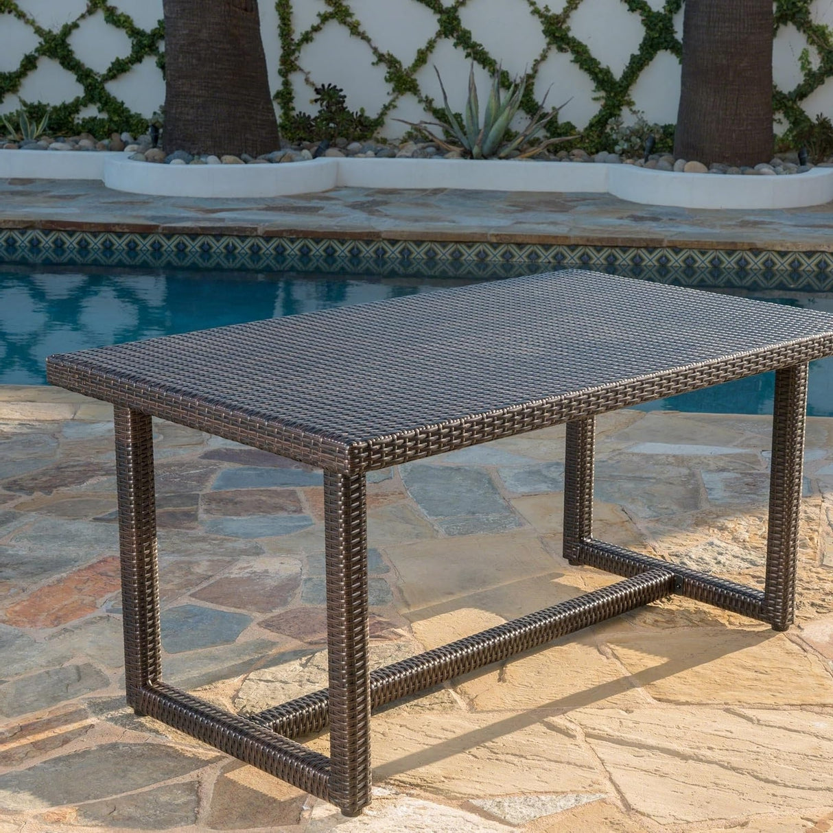 Outdoor Rattan Wicker Patio Table (Dark Brown)