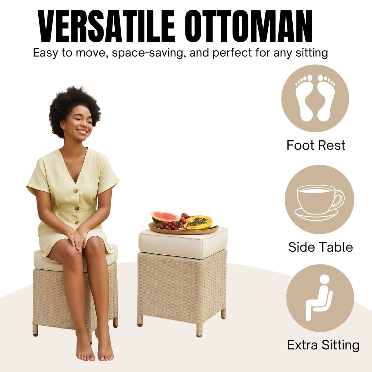 5-Piece Wicker Patio Conversation Set (Beige/White)