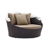 Outdoor Rattan Wicker Patio Daybed with Retractable Canopy