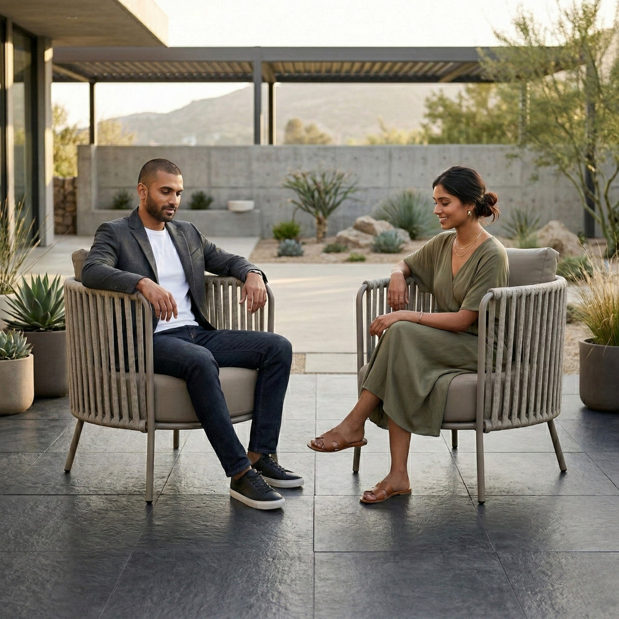 2-Piece Outdoor Rope Sofa Chairs (Grey)