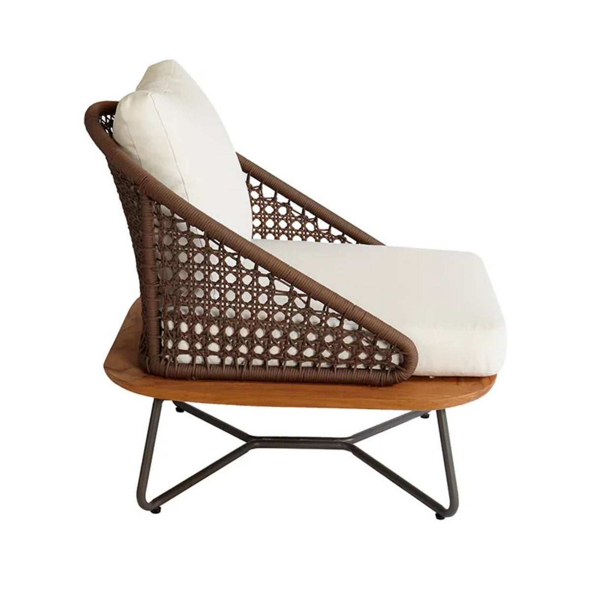 Outdoor Rope 3-Piece Patio Set With Wooden Top Table