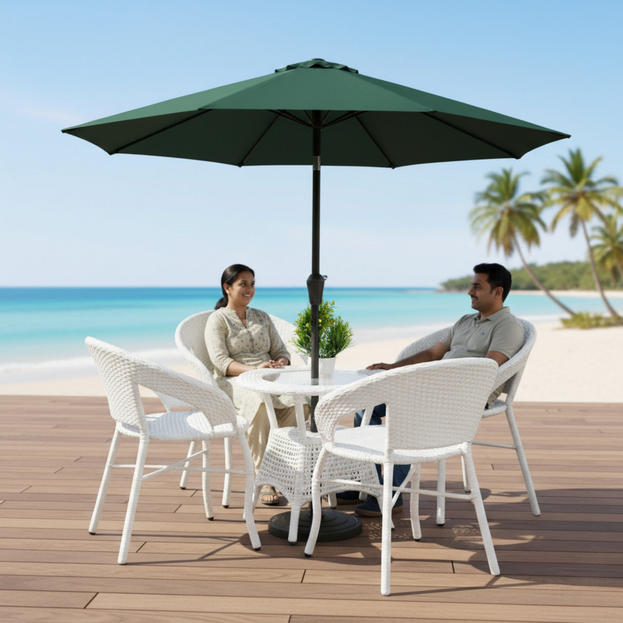 Outdoor Wicker 5-Piece Patio Set with Outdoor Umbrella