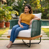 Premium All-Weather Outdoor Rope Sofa Chairs Set (Green & Off-White)