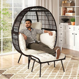 Outdoor Wicker Egg Chair with Ottoman (Black & Off-White)