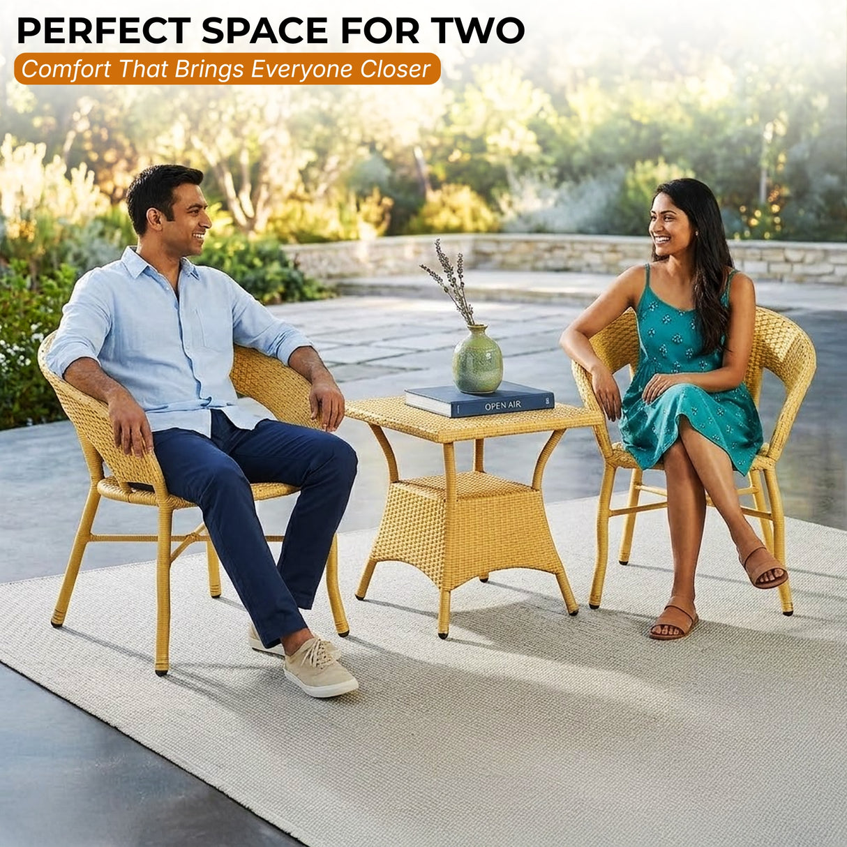 Outdoor Wicker 3 Piece Patio Bistro Set (Beige)