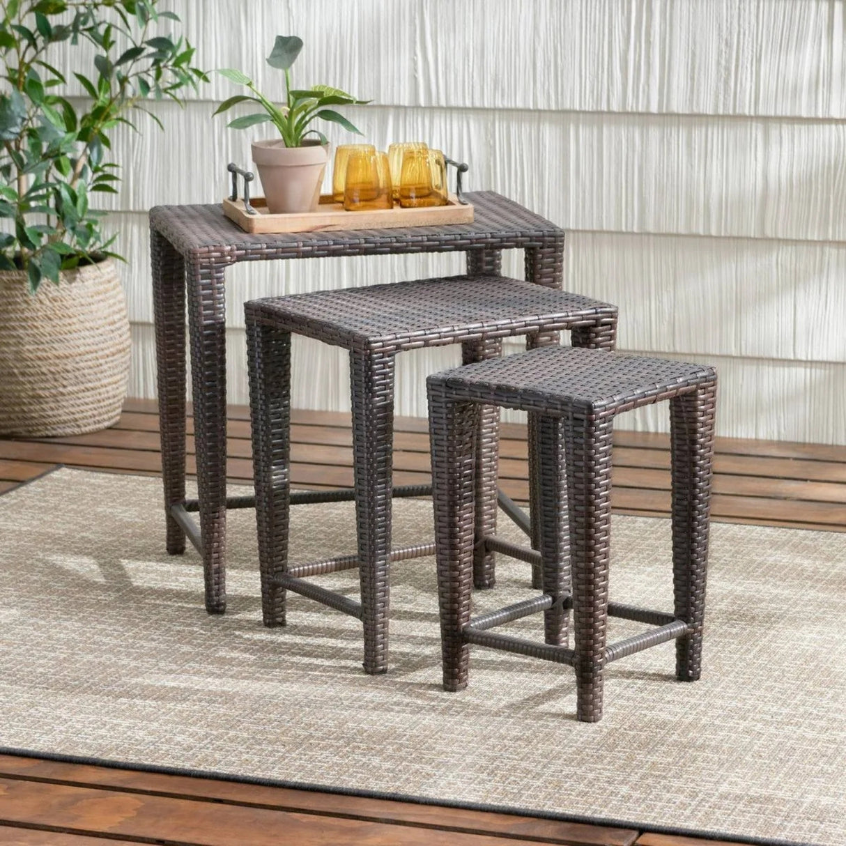3-Piece Wicker Garden Bistro Set in Dark Brown