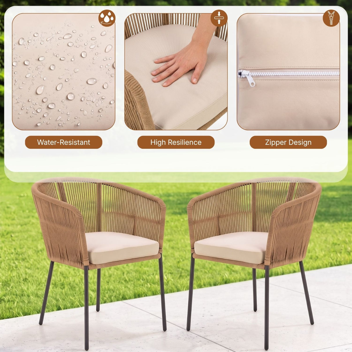 2-Piece Outdoor Rope Patio Dining Chairs