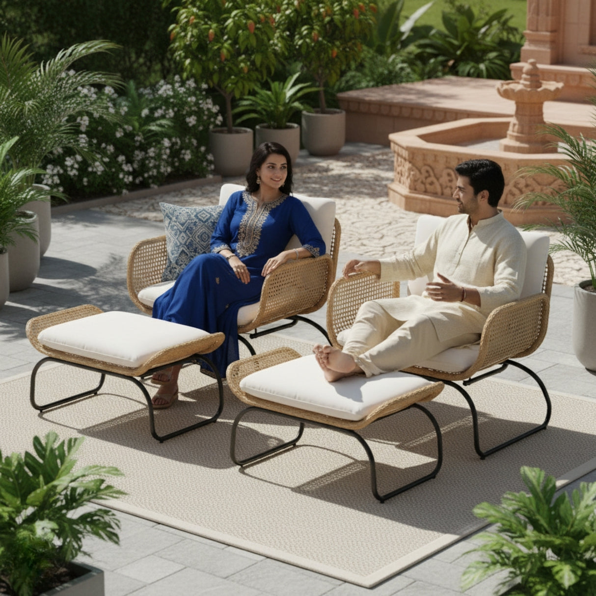 Outdoor Wicker 4-Piece Patio Set With Footrest