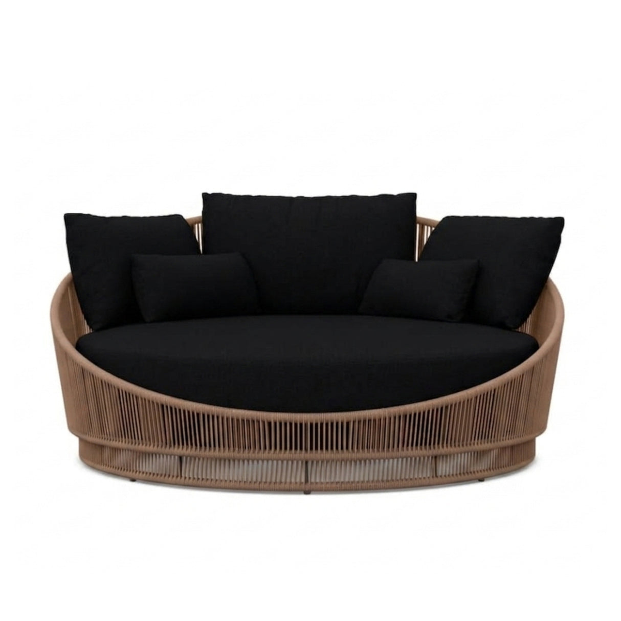 Modern Curved Patio Outdoor Rope Daybed (Beige & Black)