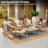 Outdoor 5pcs All-Weather Rope Sofa Set with Cushions (Beige & White)