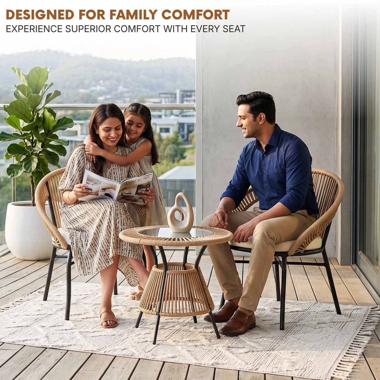 Outdoor Rope 3 Piece Patio Bistro Set (Beige & Cream)
