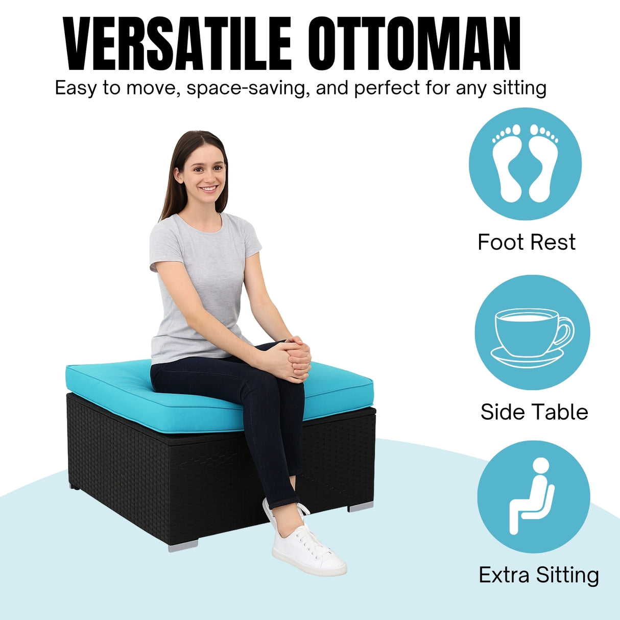 6-Piece Outdoor Conversation Set (Black/Sky-Blue)