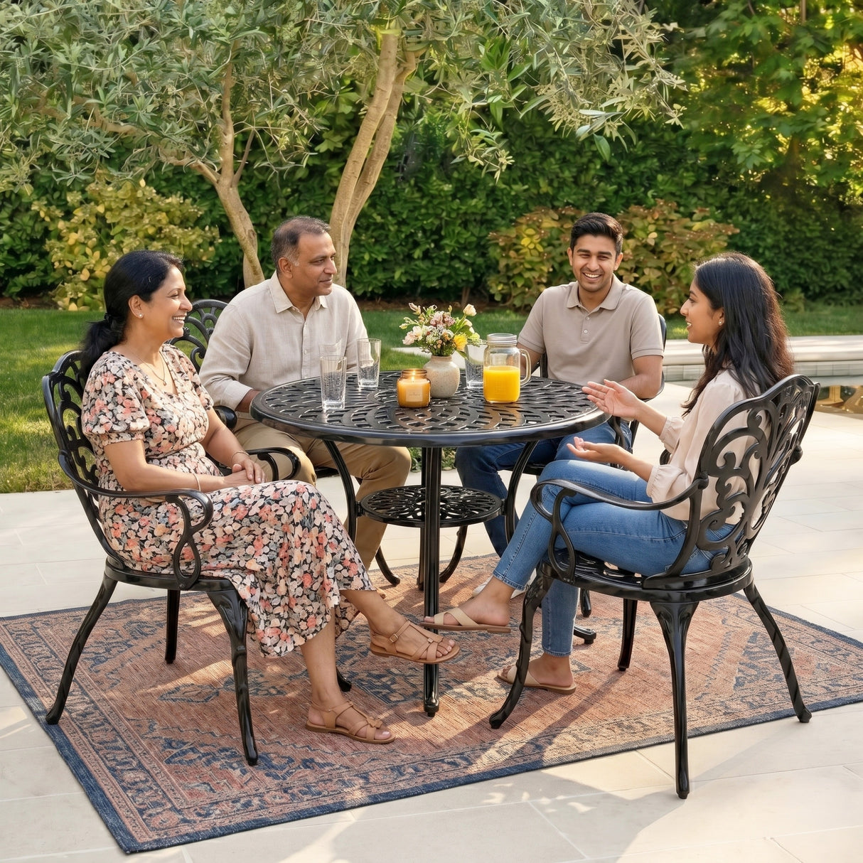Outdoor Cast Aluminum 5-Piece Patio Conversation Set (Black)