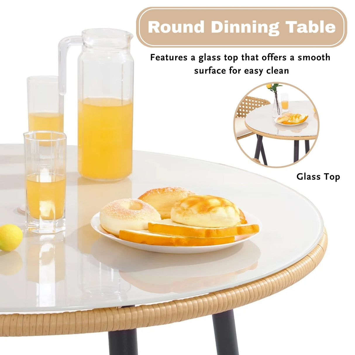 5-Piece Outdoor Patio Dining Set with Rattan Chairs & Glass Top Table