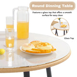 5-Piece Outdoor Patio Dining Set with Rattan Chairs & Glass Top Table