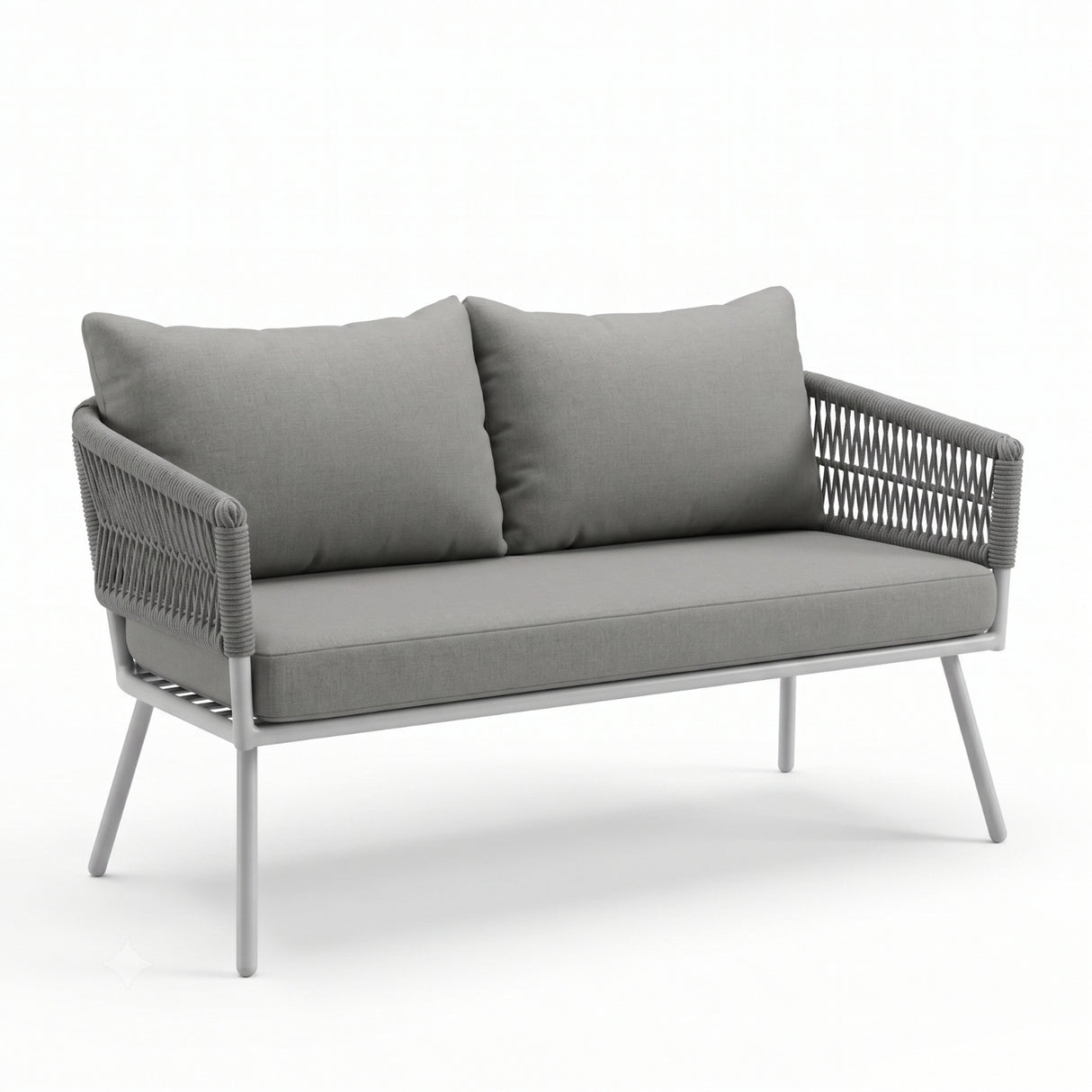 Outdoor Rope Sofa Set with Wooden Top Center Table (Grey)