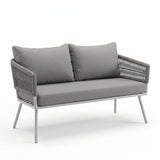 Outdoor Rope Sofa Set with Wooden Top Center Table (Grey)