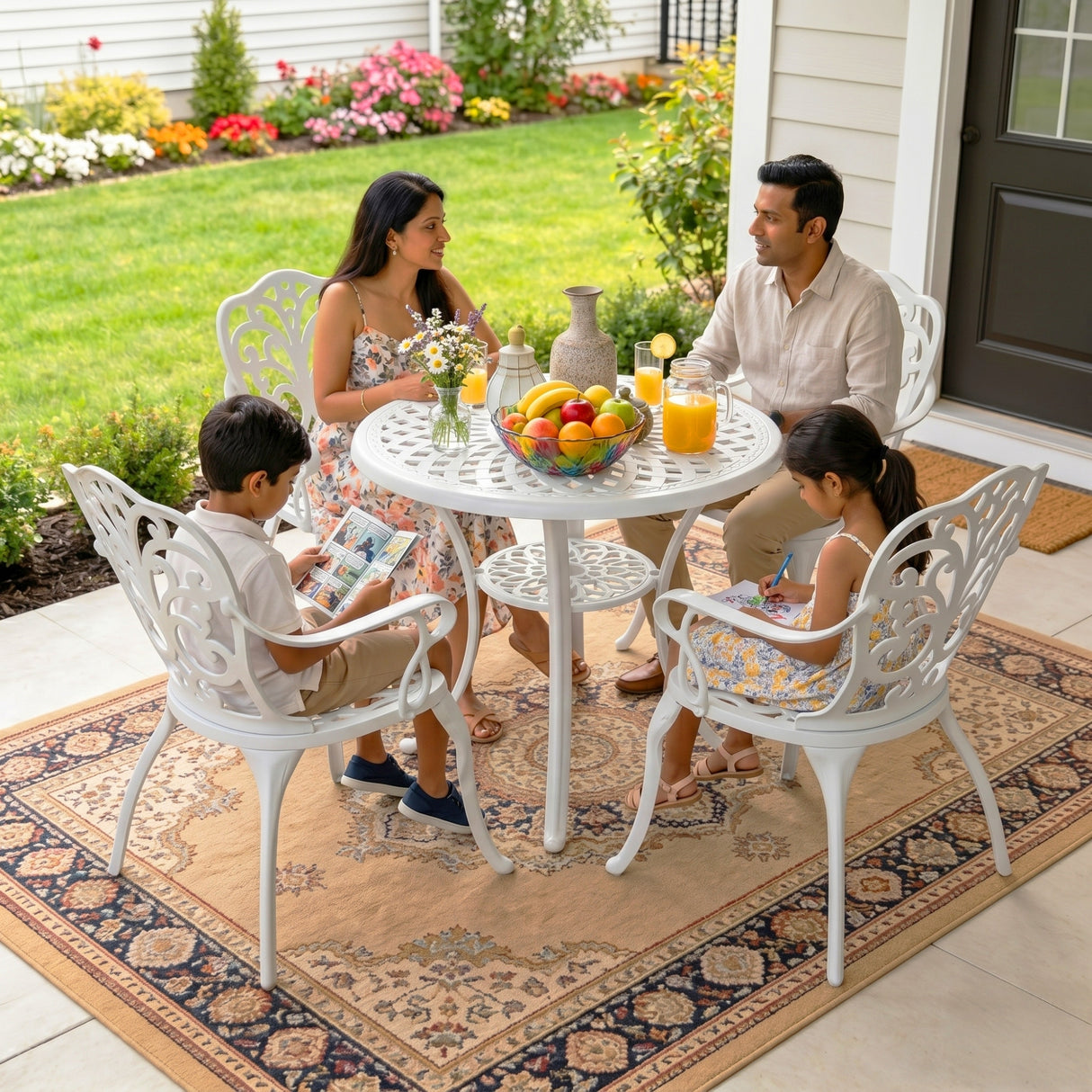 Outdoor Cast Aluminum 5-Piece Patio Conversation Set (White)