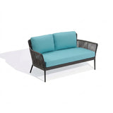 4-Piece Outdoor Rope Patio Furniture Set with Glass Top Table (Grey & Sky-Blue)