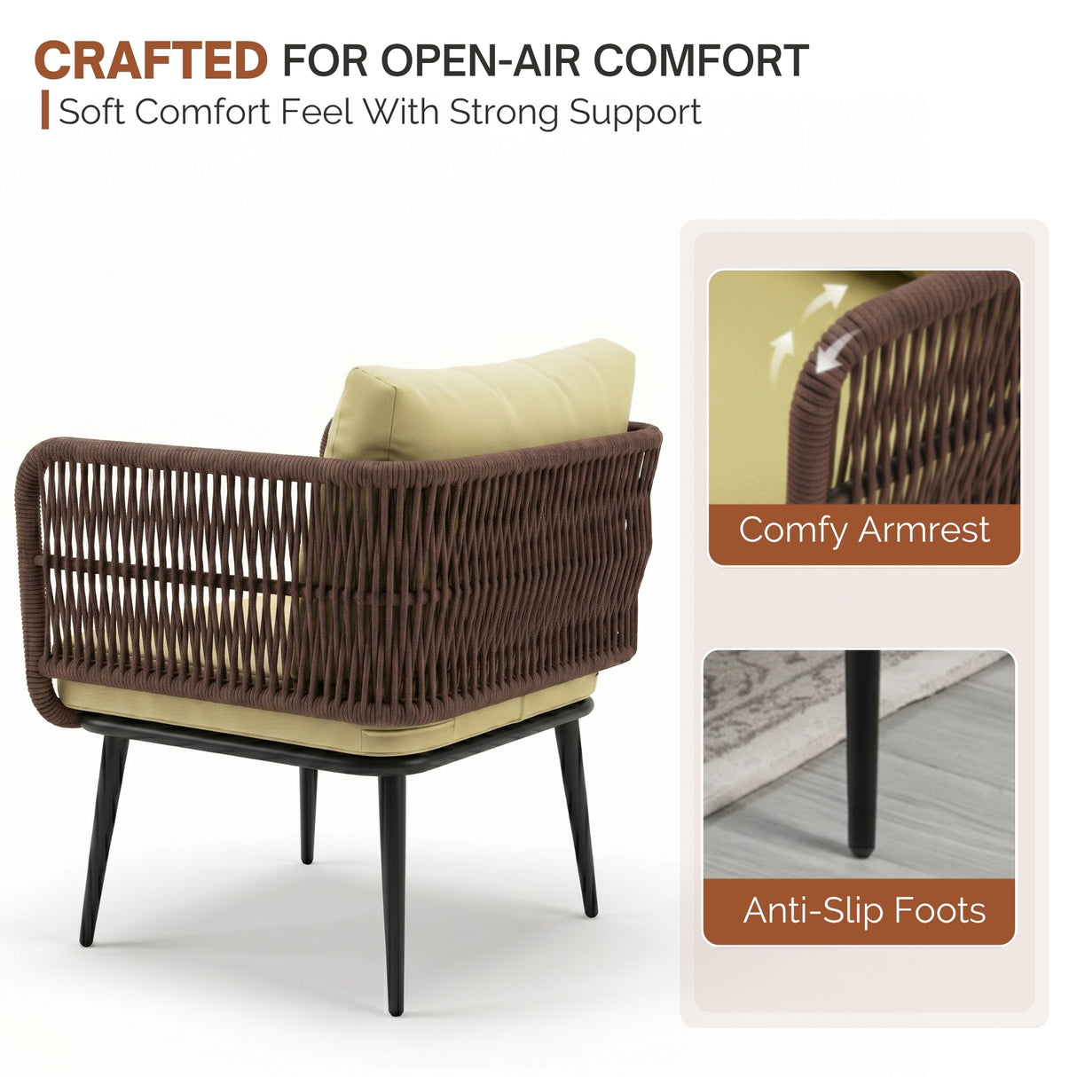 Outdoor Rope 4 Seater Conversation Furniture Set (Brown & Cream)