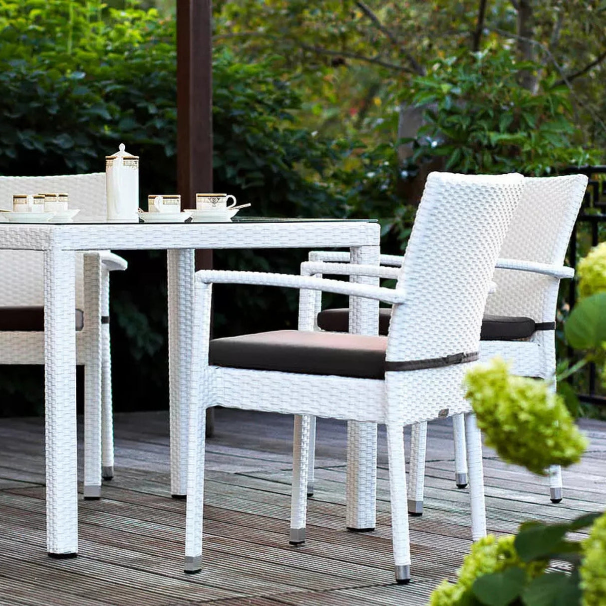 5-Piece Outdoor Patio Dining Set With Rattan Chairs & Glass-Top Table
