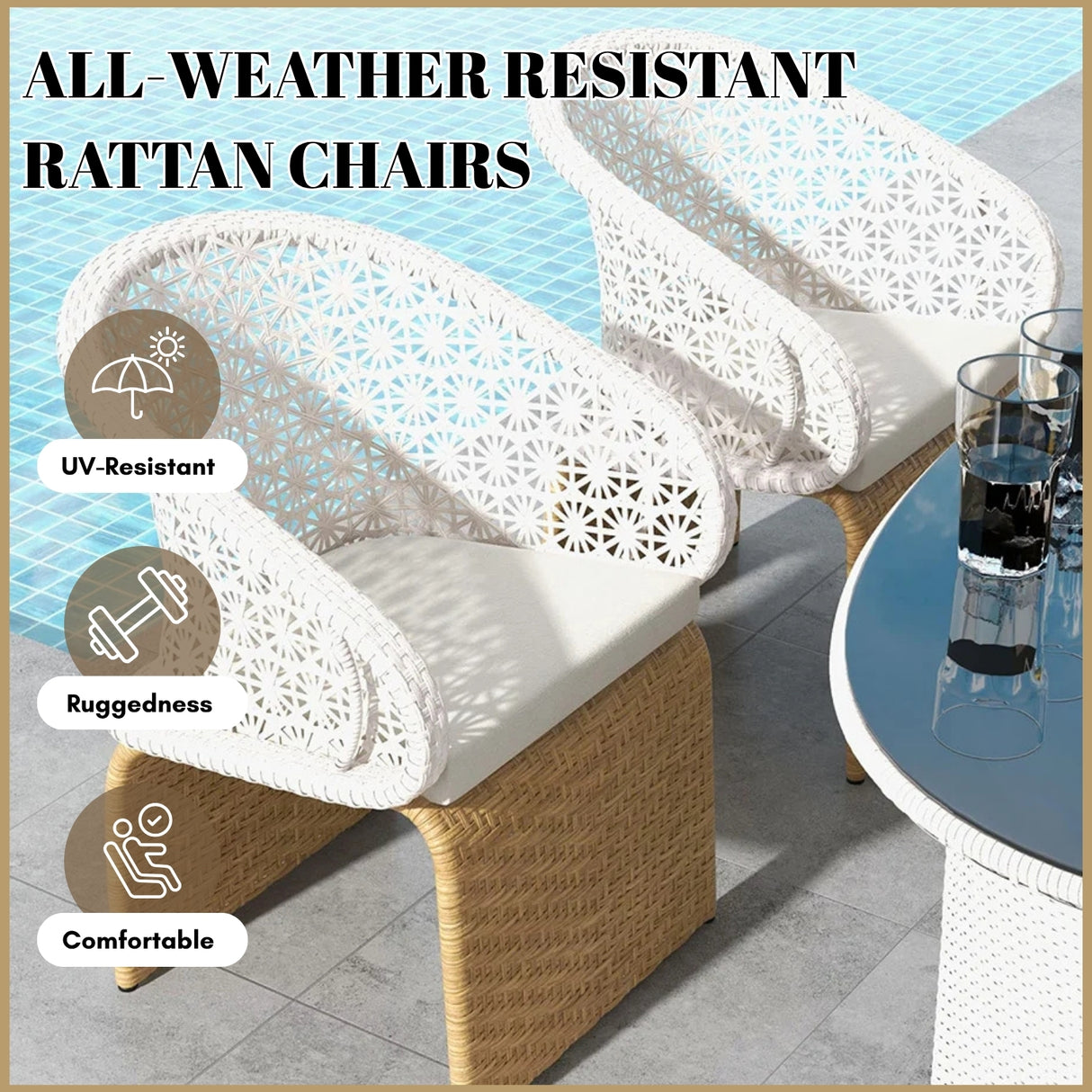 7 Pieces Outdoor Wicker Dining Set with Double Tone Armchairs