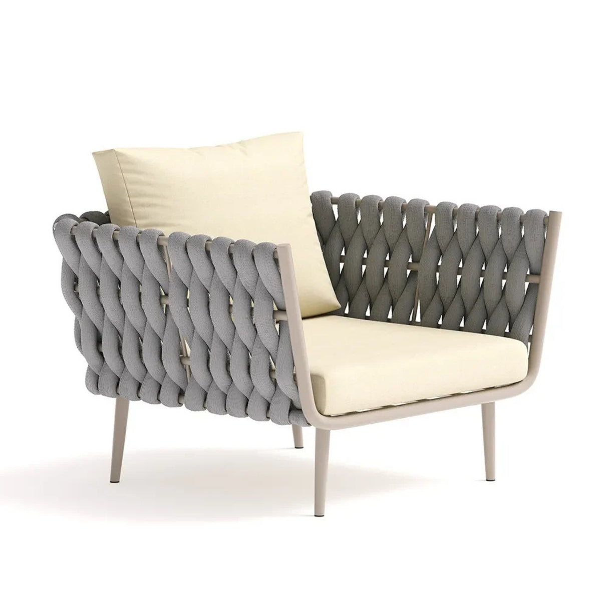 4-Piece Outdoor Rope Sofa Set With Glass Top Table (Grey & Cream)