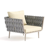 4-Piece Outdoor Rope Sofa Set With Glass Top Table (Grey & Cream)