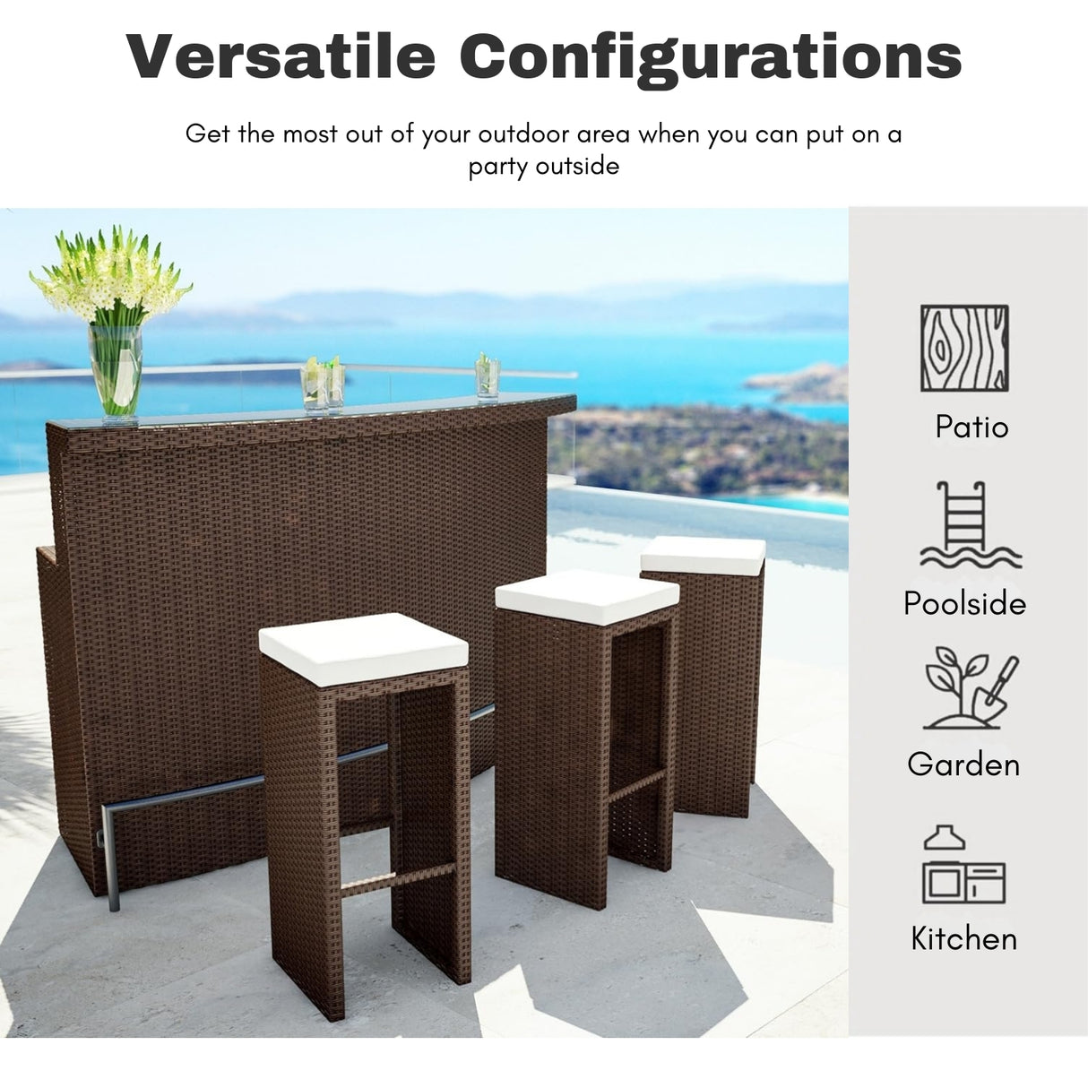 3-Seater Outdoor Rattan Wicker Bar Set
