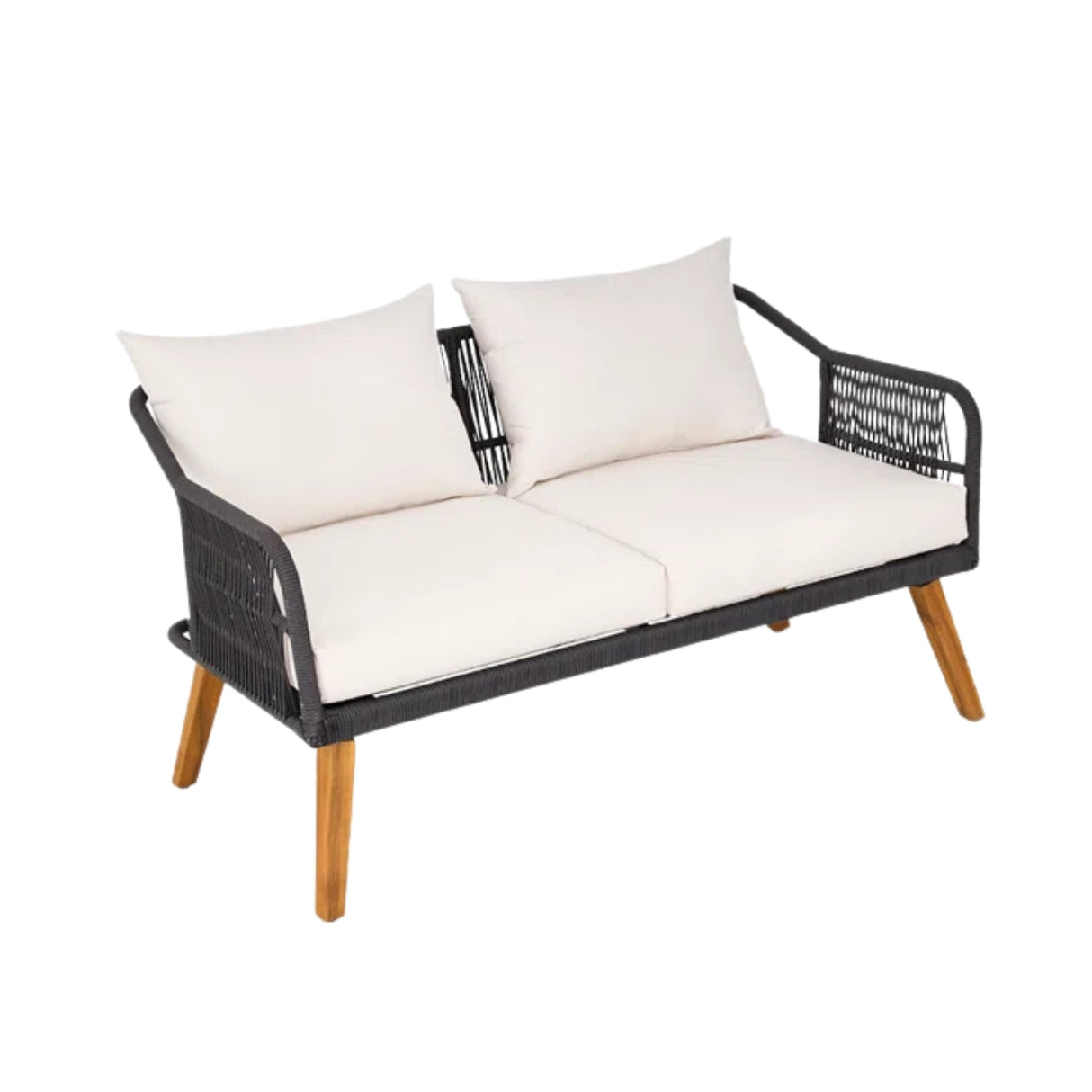 4-Piece Outdoor Rope Patio Furniture Set with Wood-Top Table