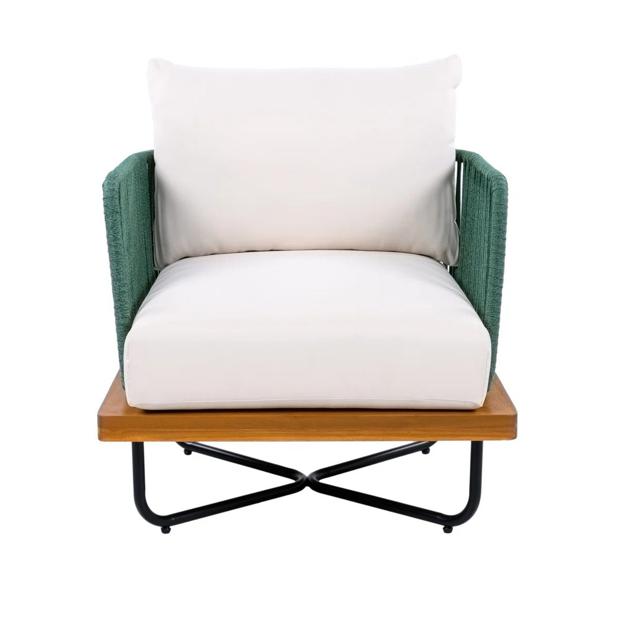 Outdoor Rope Sofa with Wooden Base (Green & White)