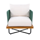 Outdoor Rope Sofa with Wooden Base (Green & White)