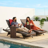 Outdoor Rattan Wicker Lounge Chairs Set of 2 with Matching Side Table