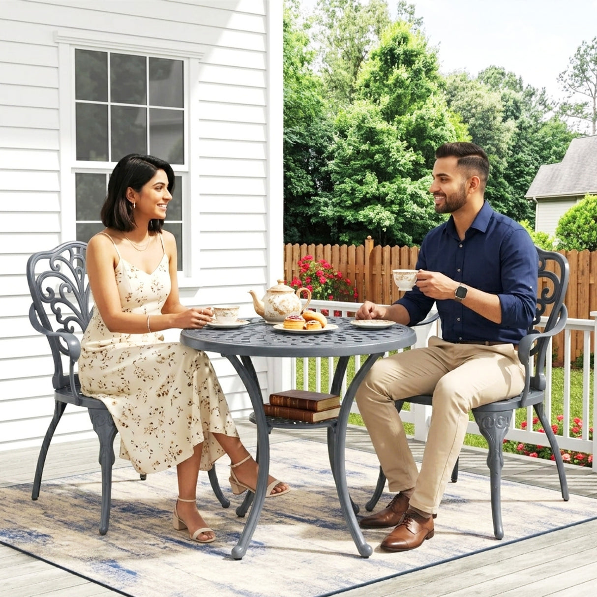Outdoor 3-Piece Cast Aluminum Bistro Set (Grey)