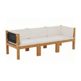 Outdoor Teak Wood & Rope L-Shape Sofa Set (Black & White)