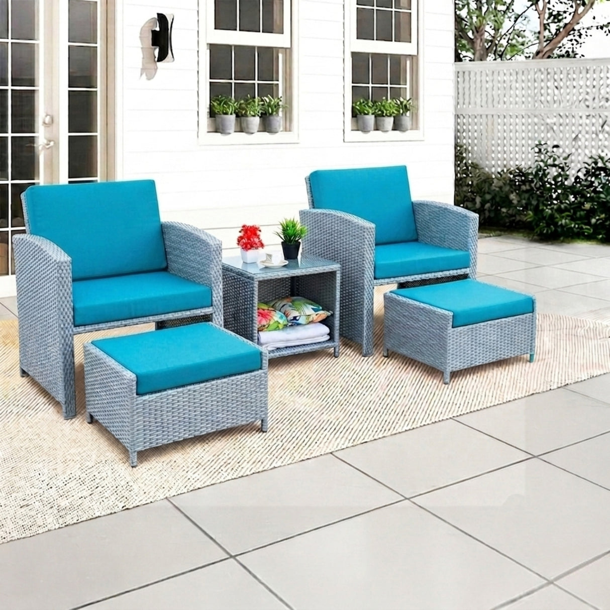 Outdoor 5 Piece Patio Wicker All Weather Sectional Furniture Set