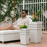 Outdoor Tall Square Rattan Planter Set of 2 (White)