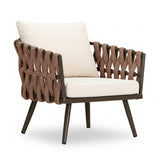 4-Piece Outdoor Rope Sofa Set With Glass Top Table (Brown & Off-White)