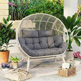 Outdoor Rattan Wicker Double Seater Egg Chair (White & Grey)