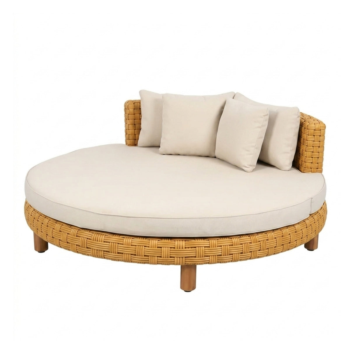 Outdoor All-Weather Rattan Wicker Round Daybed (Beige & Off-White)