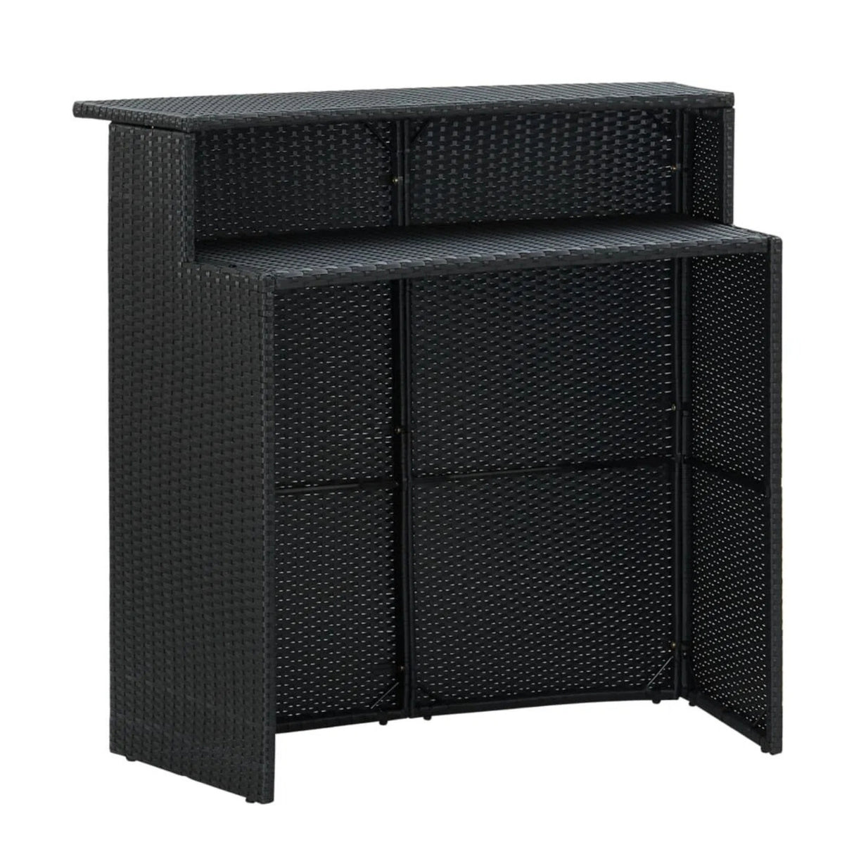 Outdoor Rattan Wicker Bar Table With a High-Top Design & Integrated Storage Shelf