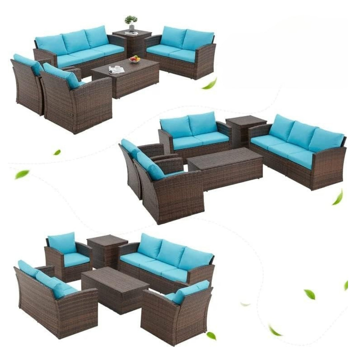 Outdoor 7-Seater Wicker Sectional Sofa Set
