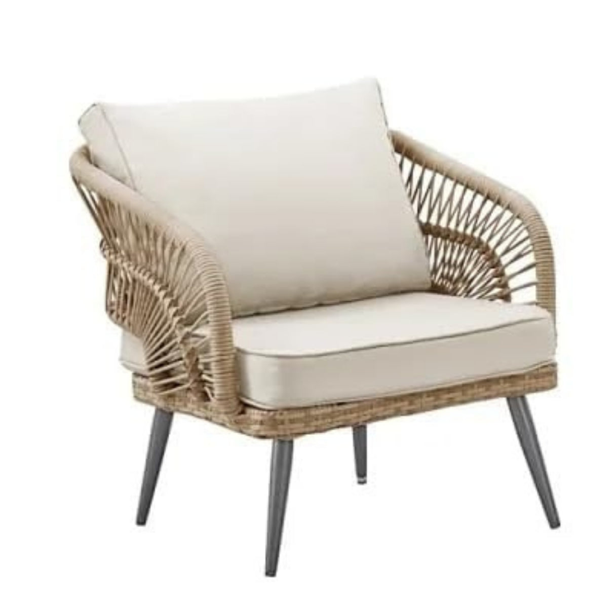 Outdoor Rope 4-Piece Patio Sofa Set with Glass Top Table (Beige/Cream)