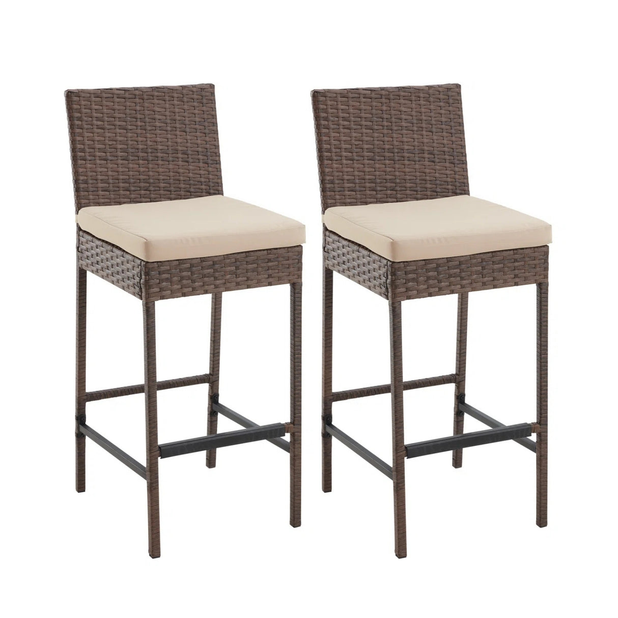 Outdoor Rattan Wicker Bar Chairs Set of 2